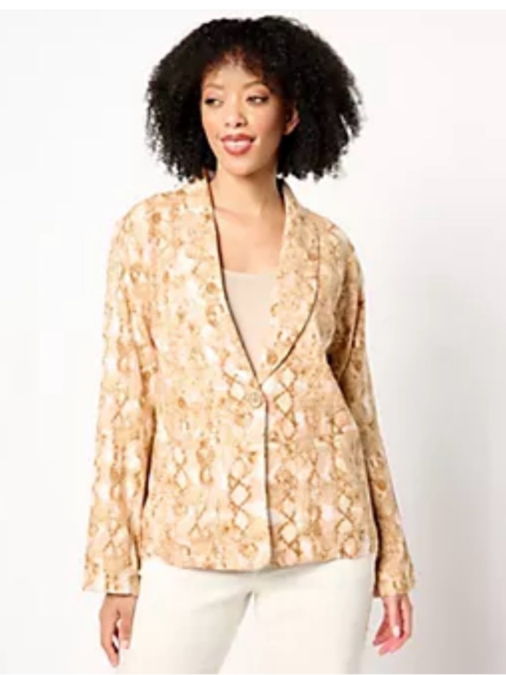 Susan Graver PURE Printed Gauze Relaxed Shawl Collar Jacket